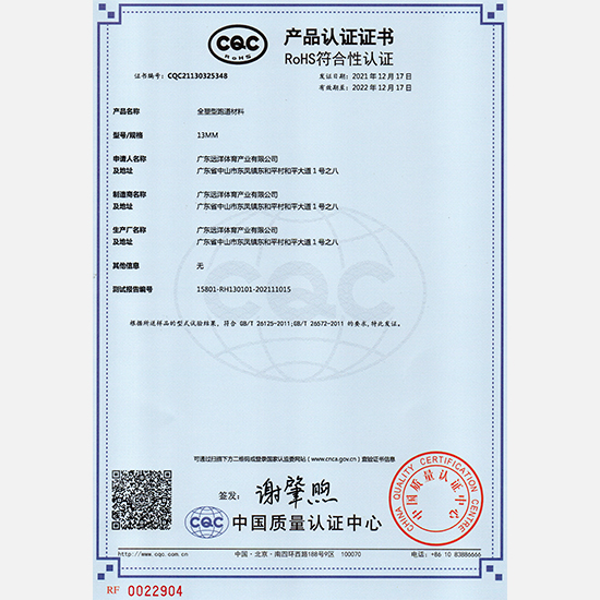 13mm全塑型跑道材料RoHS认证